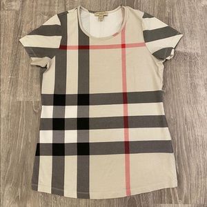 Burberry Multicolor Creme Black Brit Nova Check Sleeve Tee Shirt Size Medium